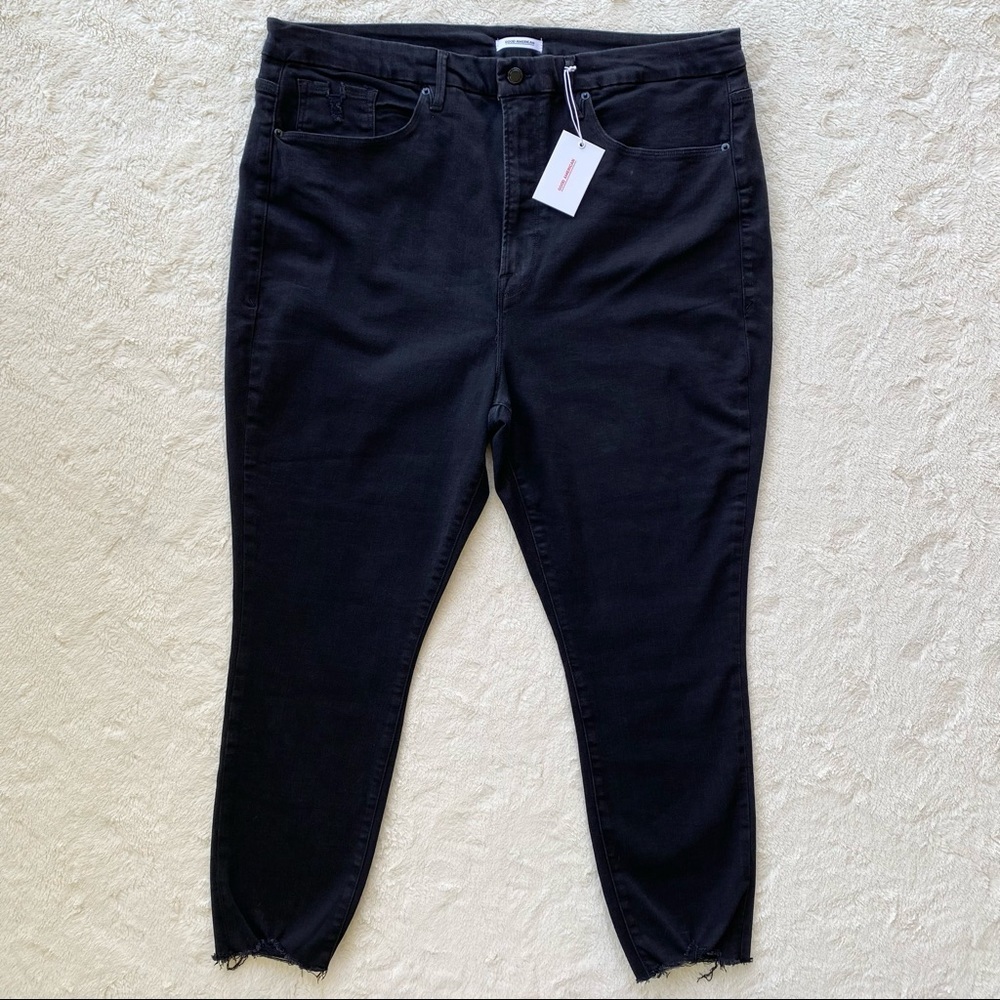Good American good waist crop plus size jeans black chewed raw hem distr… - Picture 3 of 10